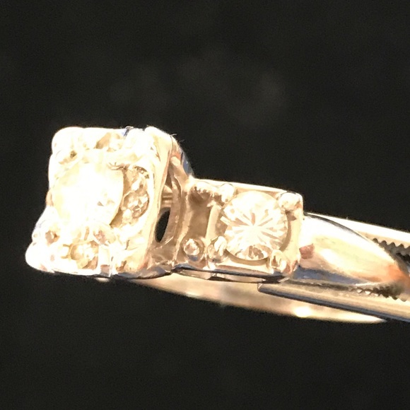 VINTAGE 14K White Wedding Set - Picture 4 of 8